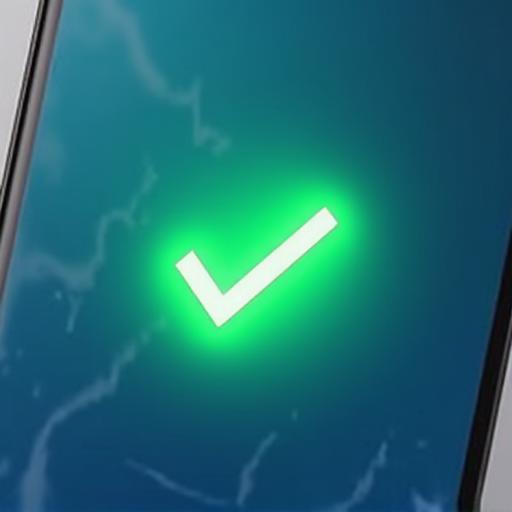 Teléfono móvil con una marca de verificación verde en la pantalla, simbolizando una activación exitosa.