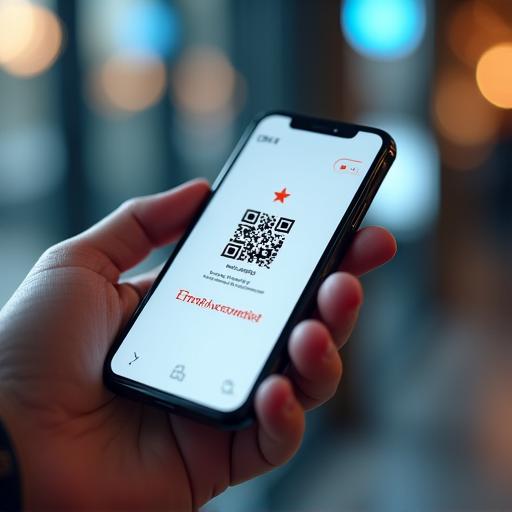 Mano sosteniendo un teléfono que escanea un código QR para una eSIM.